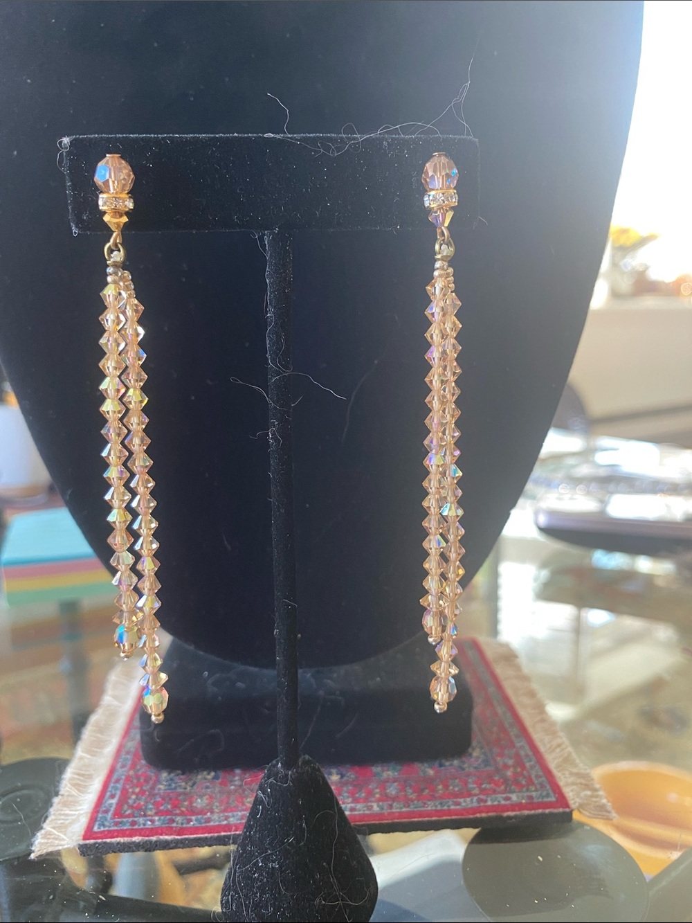 Iridized Champagne Crystal Linear Drop Earrings